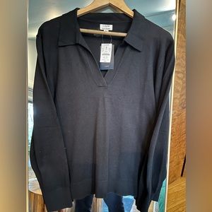 J. Crew black sweater with merino with collar. Brand new! XL